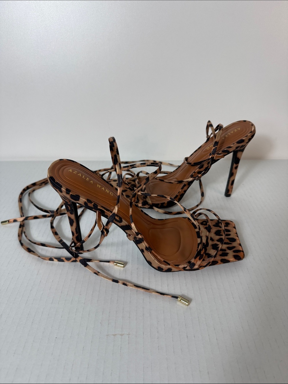 Azalea Wang Laura Leopard Print Lace-Up High Heel Sandal size 7 NWOT - Picture 3 of 9